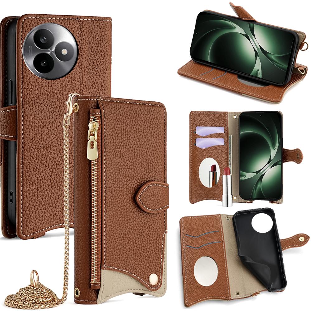 Для Xiaomi Redmi K80 Ultra 5G Кожаный чехол-кошелек с подставкой, стиль "Неправильный хвост", с ремешком-цепочкой