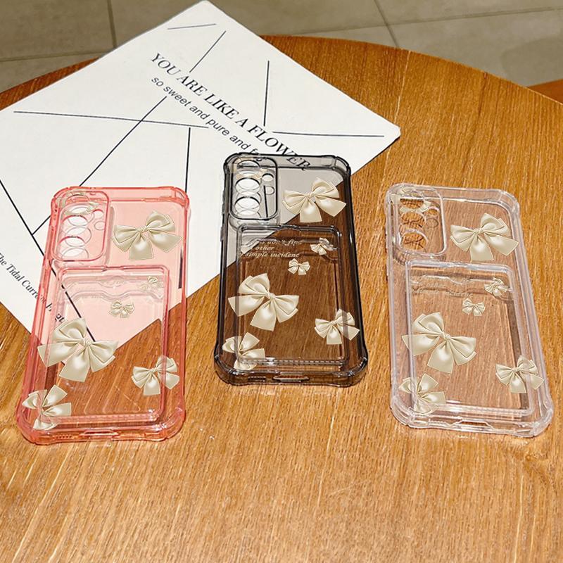 Узор бантом прозрачный слот для карт противоударный чехол для Samsung S25 S24 FE S23 Ultra S22 A56 A36 A55 A16 A06 A05 A15 A26 мягкий силиконовый тонкий чехол для телефона