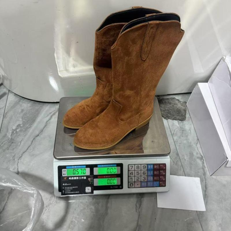 Женские осенние замшевые ковбойские сапоги в западном стиле - высокий каблук, вышивка, ретро, модные