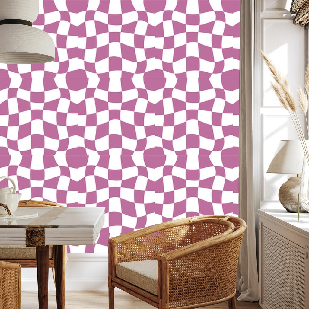Wallpaper Casual Checkerboard Purple and White 50x1000