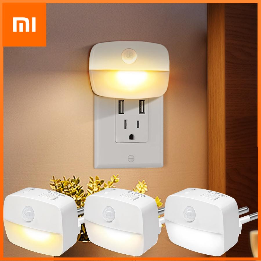 Xiaomi Светодиодные ночники Вставляются в розетку Настольная лампа Датчик движения Автоматическое включение/выключение Ночник для детской комнаты Спальни Ванной Комнаты Коридора Кухни
