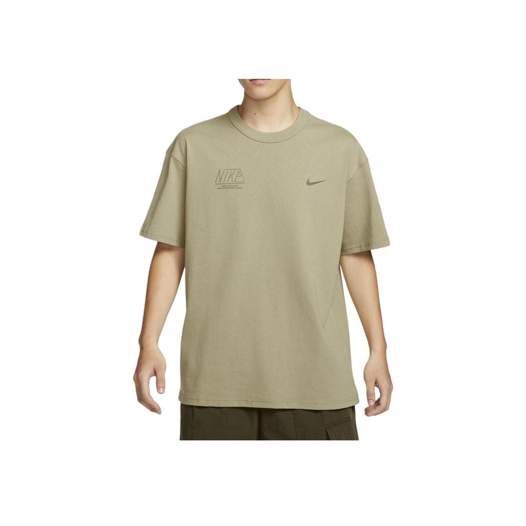 Nike Футболка Sportswear Essentials Series с простым буквенным принтом, ребристым дышащим круглым вырезом и коротким рукавом, мужская футболка оливково-зеленого цвета HQ9151-276