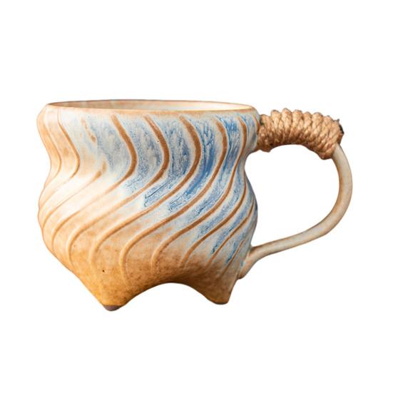Керамическая кружка ручной работы 320 мл Винтажная чашка для чая и кофе с ротанговой ручкой Креативный спиральный дизайн Градиентная глазурь Посуда для напитков Домашний декор Подарки