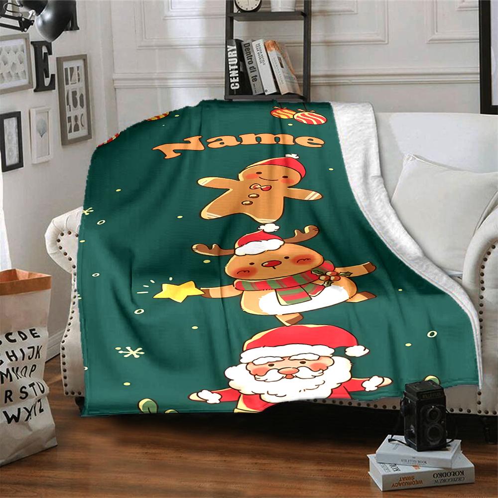 Custom Name Christmas Theme Printed Blanket - Perfect for Couch, Bed, Travel & Outdoor Use | Machine Washable, Cozy & Durable.
