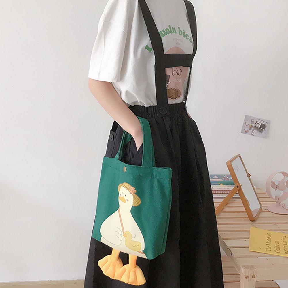 Eco Cute Duck Tote Bag Canvas Duck Embroidery Crossbody Bag Fashion Large-Capacity Shopping Bag