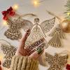 Wooden Angel Christmas Ornaments Rustic Angel Hanging Ornament with Hollow Design for Winter Xmas