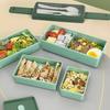Ланч-бокс Портативный многоразовый 3-слойный дизайн Bento Box с набором ложек для вилок и резака для домашнего школьного офиса