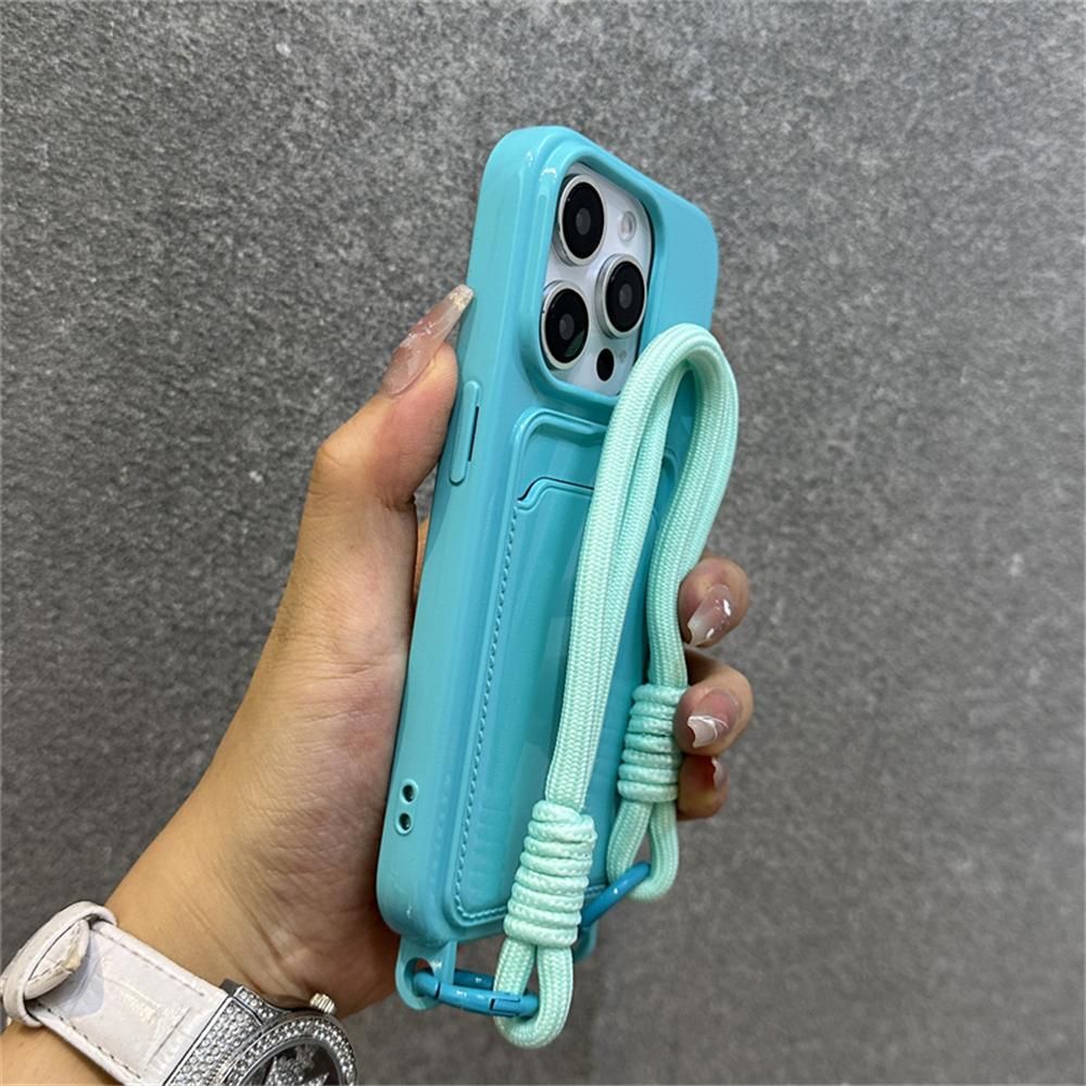 Fashion Wrist Strap Lanyard Wallet Card Holder Phone Case For iPhone 16 11 12 13 14 15 Pro Max Plus XS X XR Soft Silicone Cover
