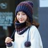 Korean Style Women's Knit Earmuff Hat and Scarf Set - Plush, Thick, and Trendy for Outdoor Warmth.