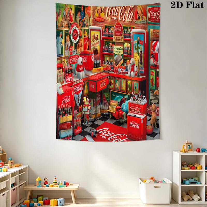 Timeless Elegance Cocacola'S Classic Design Tapestry Wallmounted Fashion Print Wall Covering Decoration Homestay Soft Decoration Tapestry