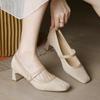 Mary Jane Shoes Women's 2025 New Retro Versatile Skirt Medium Heel Square Head High Heel Single Shoes Women