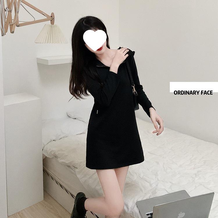 Plus Size Women's Zip-Up Hooded Sweatshirt Dress - Long Sleeve, Mid-Length, Loose Fit, Suitable for Spring & Autumn