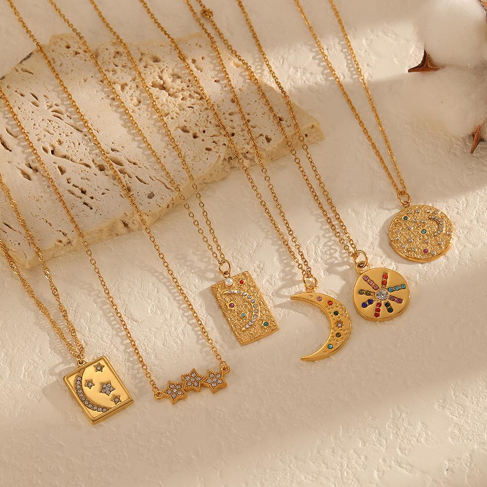 New Style Diamond Star Moon Pendant Stainless Steel Necklace Women's Fashion