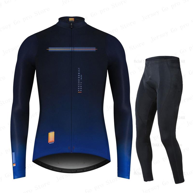 New Spring/Autumn Triathlon Men Long Sleeve Cycling Clothing Breathable Anti-UV Bicycle Jersey Set Wear Bib Pants Ropa Ciclismo