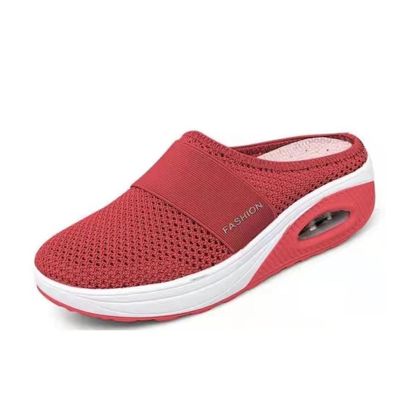Large Size Lazy Shoes Women's Mesh Breathable Bag Head Half Slippers Muffin Thick-soled Round Head Without Heel Mesh Shoes