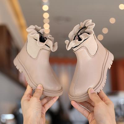 Мотоциклетные ботинки для девочек. Новинка 2023 года. Трикотажные короткие сапоги с бархатом для осени и зимы. Теплые детские сапоги.