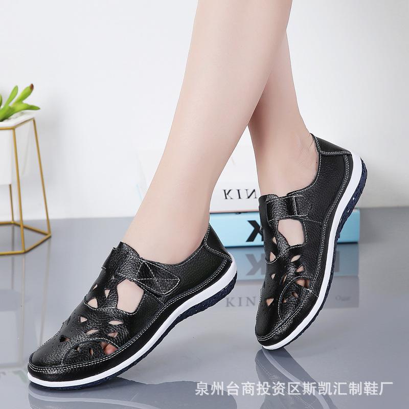 Женские сандалии из натуральной кожи 2024 года, летняя женская обувь ручной работы, кожаные сандалии, женская обувь на плоской подошве, пляжная обувь в стиле ретро для мам