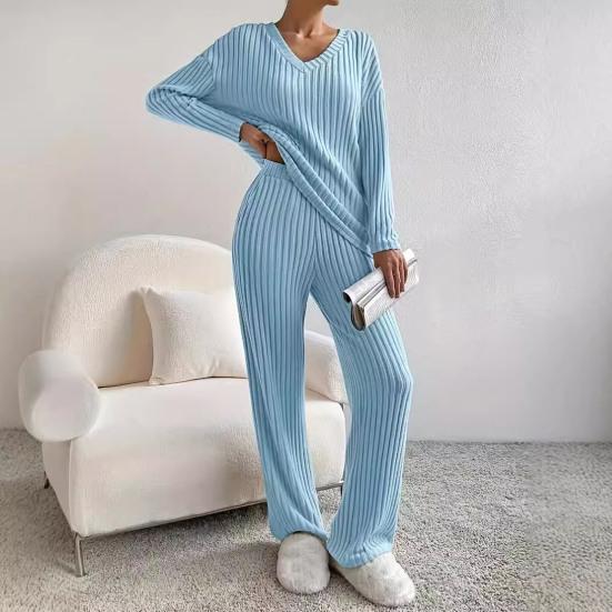 2 шт./комплект женский весенний комплект для поездок на работу топ и штаны комплект с V-образным вырезом длинный рукав топ с высокой талией спортивный костюм эластичная повседневная одежда одежда для сна