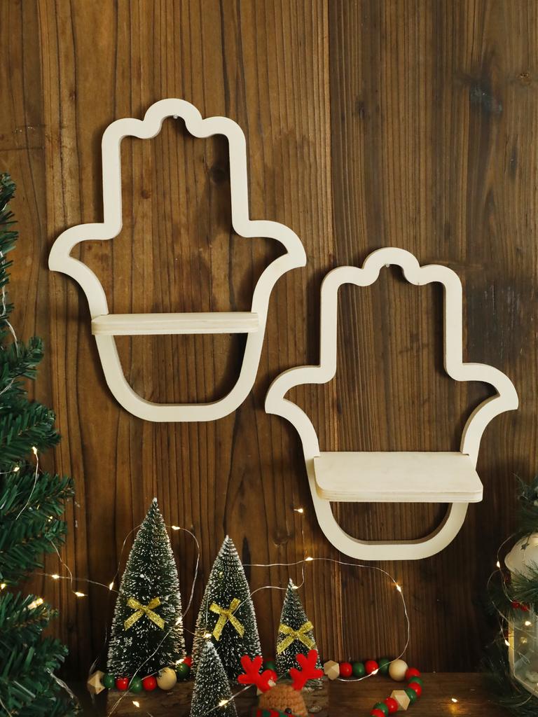 Hamsa Hand Shaped Wooden Wall Shelf Boho Decorative Display Rack Bedroom Witchy Floating Wall Shelf Country Rustic Wall Shelves