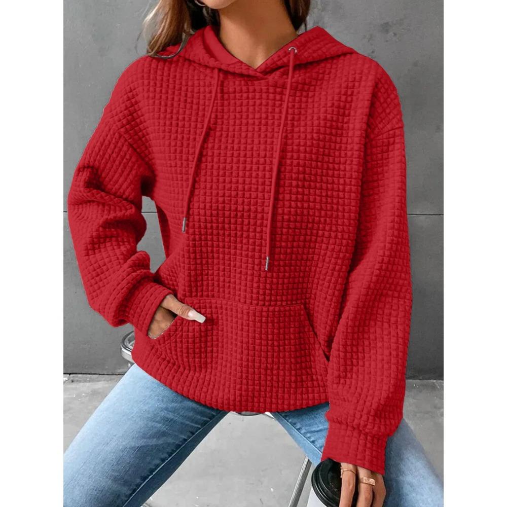 Женская толстовка с капюшоном, весенне-осенний стиль, вафельная, модная, красивая, однотонная, с капюшоном, на шнурке, свободная толстовка