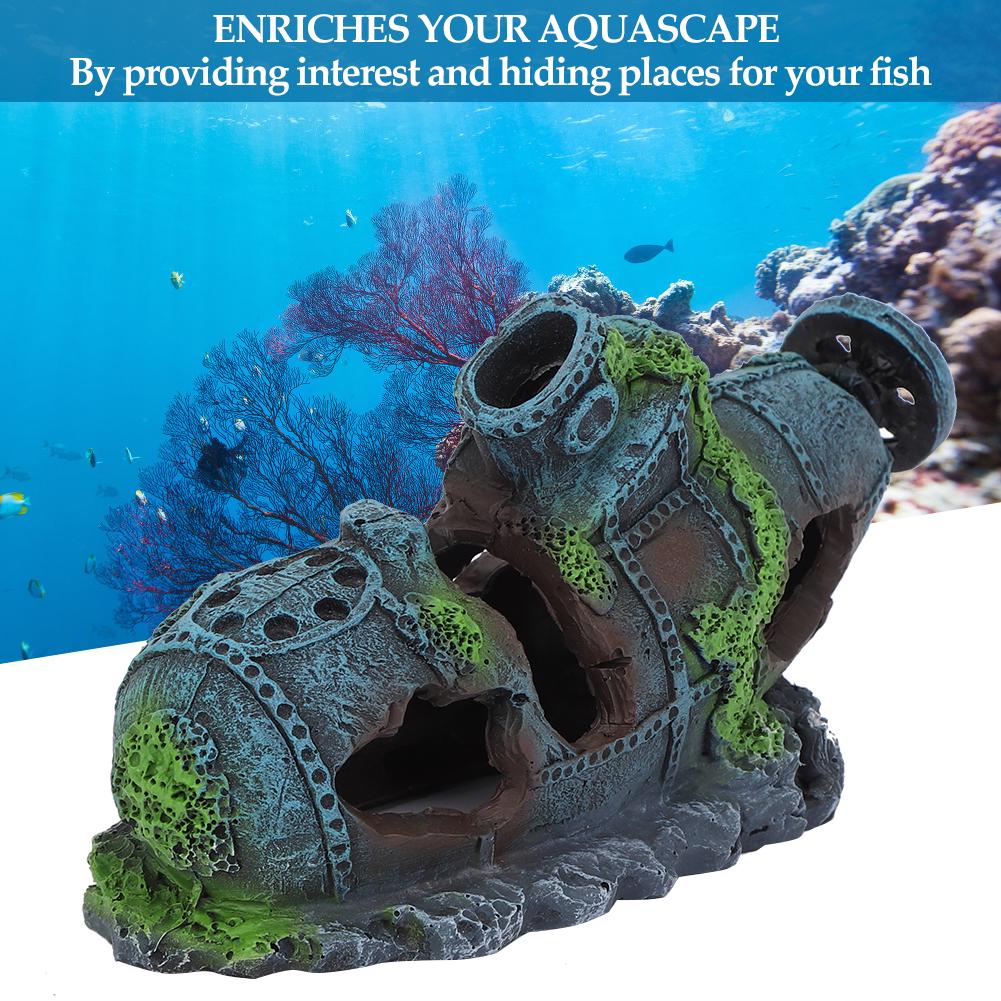 Resin Aquarium Artificial Simulation Shipwreck Water Plants Reptiles Hide House Fish Tank Landscape Ornament