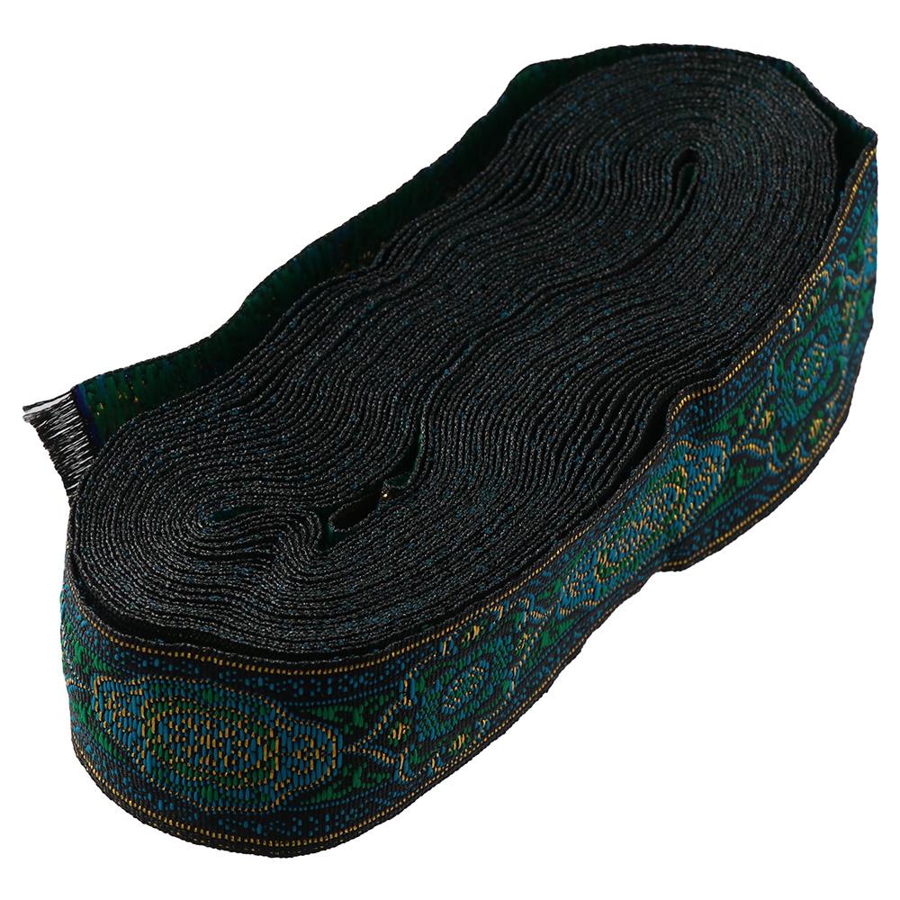 1 Roll 7.7 Yard 3.3cm Ethnic Style Ribbon Green Woven Ribbon DIY Clothing Accessories