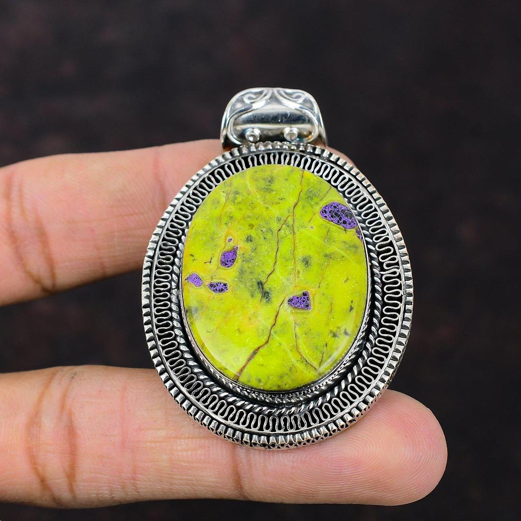 Подвеска из драгоценного камня Стихтит, подвеска из стерлингового серебра 925 пробы, ювелирные изделия из стихтита, подвеска ручной работы, винтажная подвеска, подарок на помолвку, эффектные ювелирные изделия