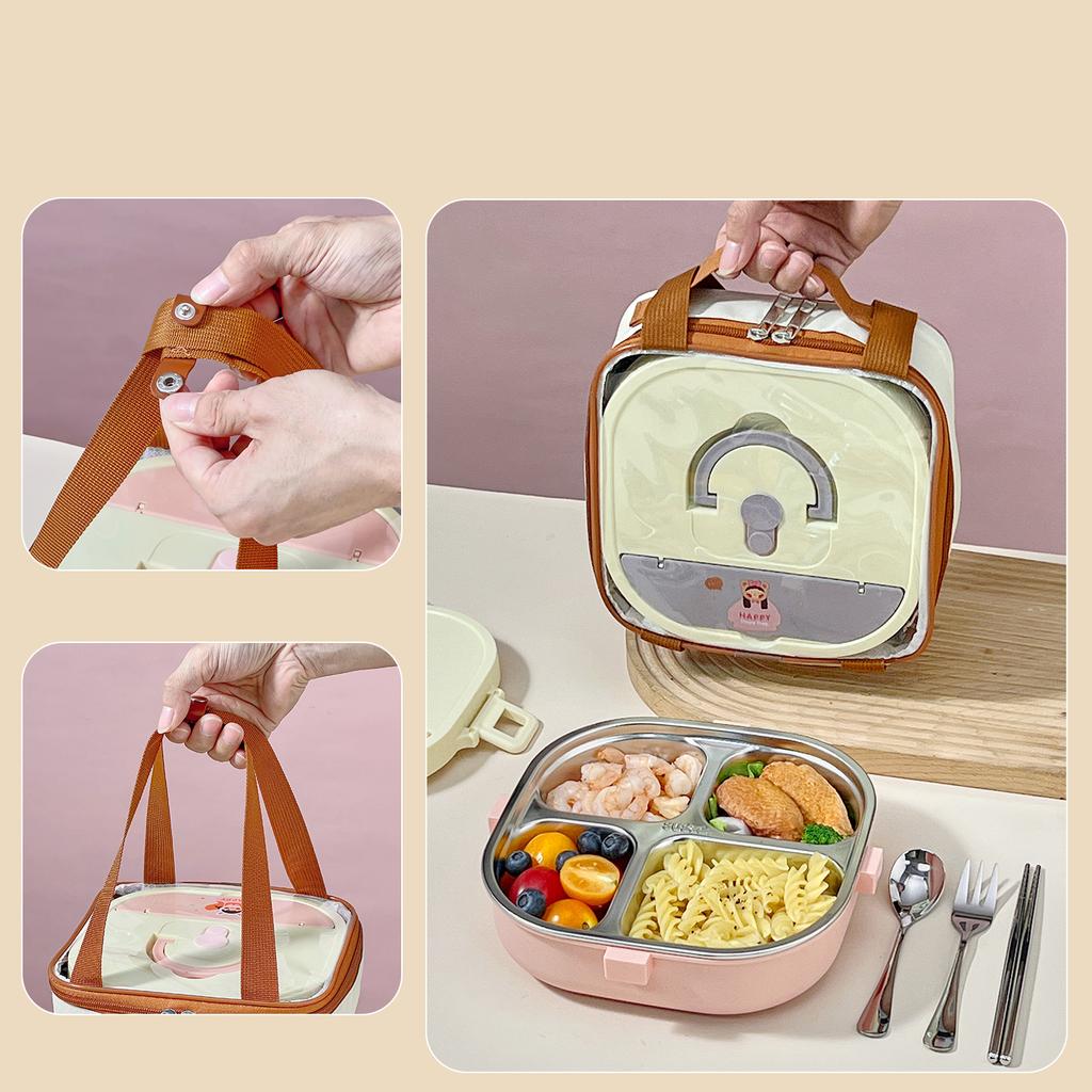 850/900Ml 304 Stainless Steel Divided Bento Box With Cutlery Large Capacity Leak Proof Lunch Box Student Kids Lunch Container