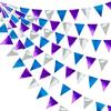 PinkBlume Winter Purple, Silver, and Blue Triangle Flag Fabric Garland Banner Party Decoration, Smooth Bright Colors, Purple, Blue, and Silver Winter