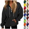 Women's Casual Fashion Long Sleeve Solid Color Zip Pullover Hoodies Sweatshirt Top