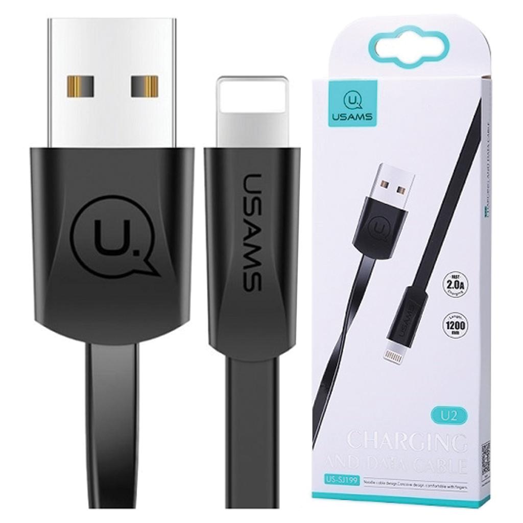 USAMS U2 Lightning Flat Cable 1.2M black/Black Sj199Ip01 Iphone 5/6/7/8/X (Us-Sj199)