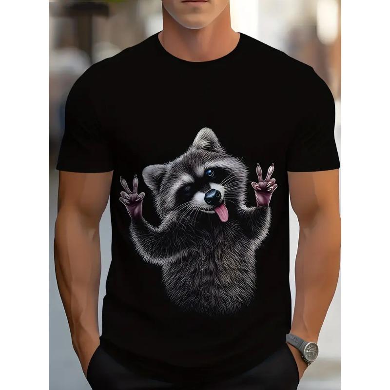 Summer 3D Cat Patternraccoon T-Shirt for Men Animal Cartoon Animal Pattern Tees Loose Round Neck Tops T Shirts Short Sleeves