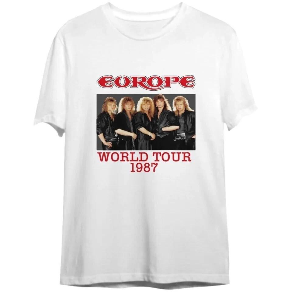EUROPE Группа Мировой Тур 1987 Хлопок Белый Полный Размер Мужчины Женщины Футболка BT1564 Унисекс Футболка