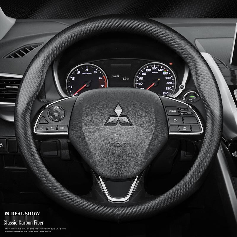 Genuine Leather Carbon Fiber Steering Wheel Cover for Mitsubishi: Outlander, Eclipse, Pajero Sport, ASX, Lancer, Junge, Yishen.