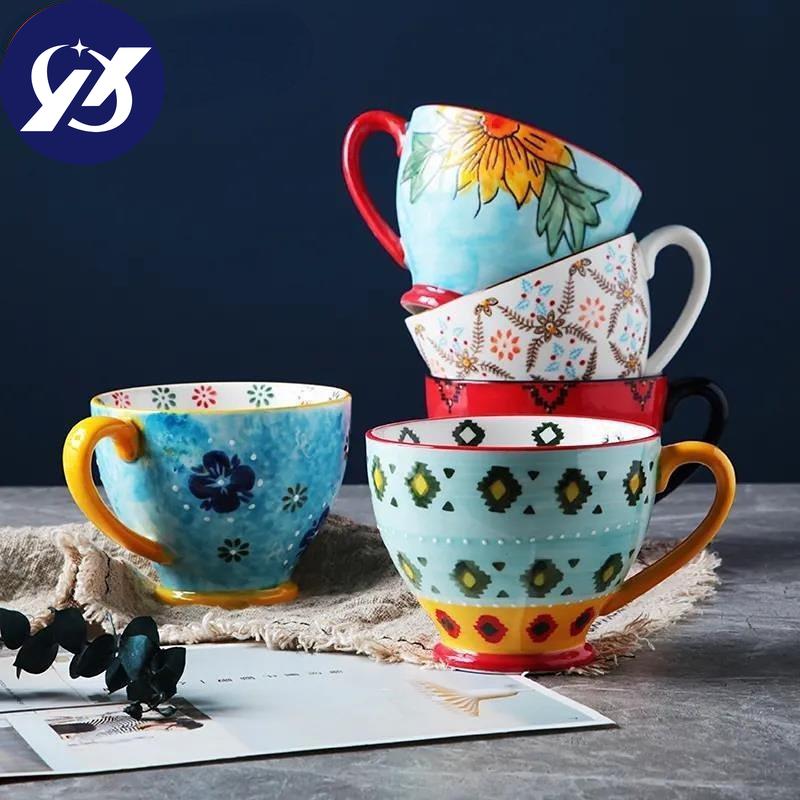Nordic Hand-painted Ceramic Breakfast Mug Creative Personality Trend Large Capacity Coffee Oatmeal Mug Milk Cup