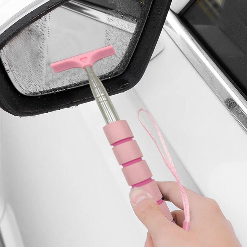 Car Rearview Mirror Wiper Stainless Steel Telescopic Retractable Wiper Brush Window Wash Cleaning Brush Handheld Wiper
