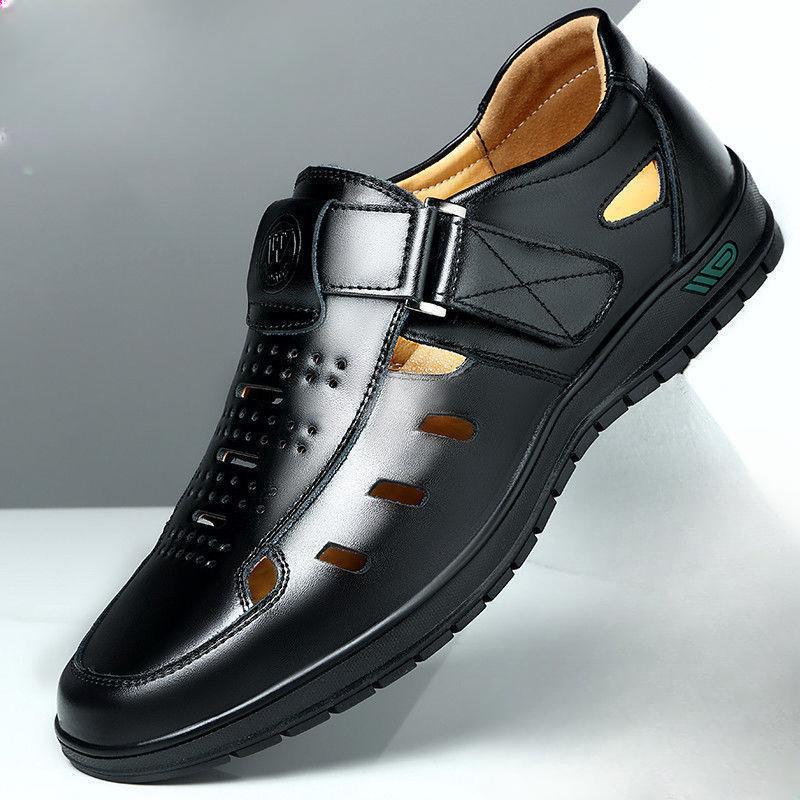 Sandals Summer Men Cozy Hollow Non-slip Soft Cool Lighted Breathable All-match Classic Wearable Fashion Casual Leather Sandals