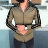 Long Sleeve Turn-down Collar Men Shirt Button Cuffs Side Striped Slim Office Shirt Leisure Clothing