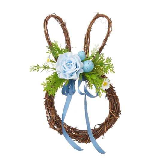 Пасхальный венок Пасхальный кролик Венок из веток с искусственными цветами Яйца Входная дверь