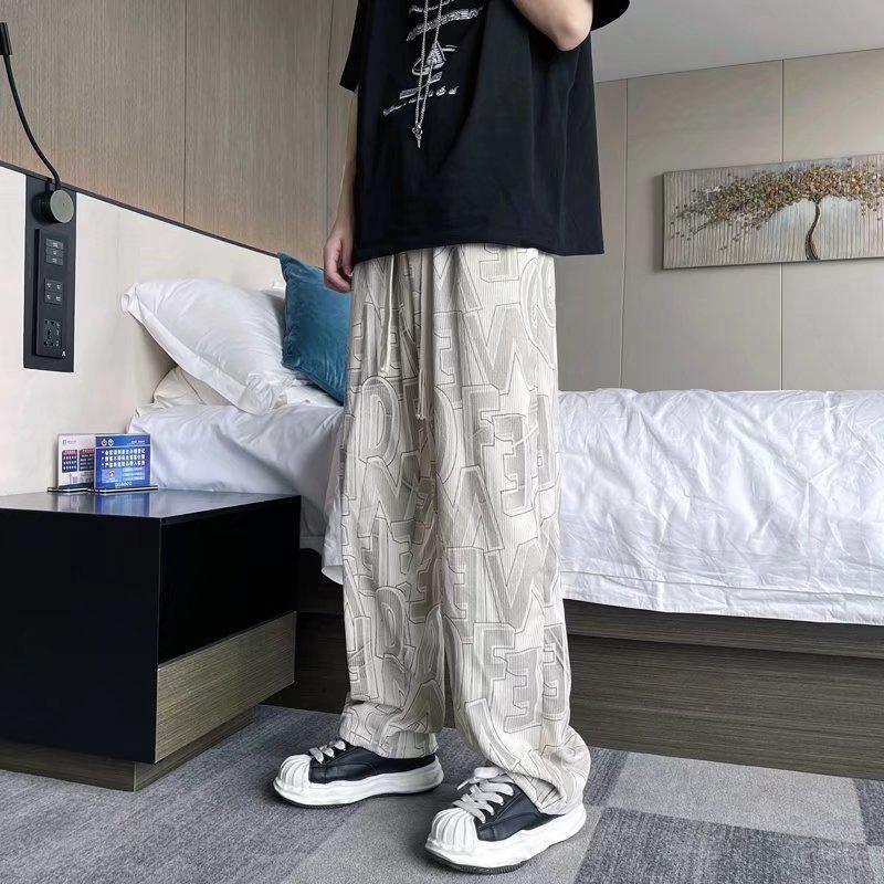 Men's Retro Loose Straight Corduroy Pants - Full Print Casual Trousers for Spring and Autumn.