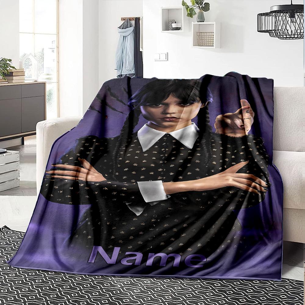 Custom Name Wednesday Theme Printed Blanket - Perfect for Couch, Bed, Travel & Outdoor Use | Machine Washable, Cozy & Durable.