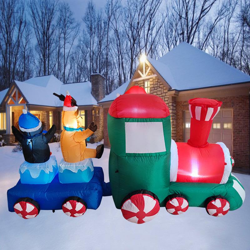 Inflatable Toys Christmas Decorations 2.1M/7FT Santa Drive Train with LED Lights Model Party Holiday Props Outdoor Xmas Decor