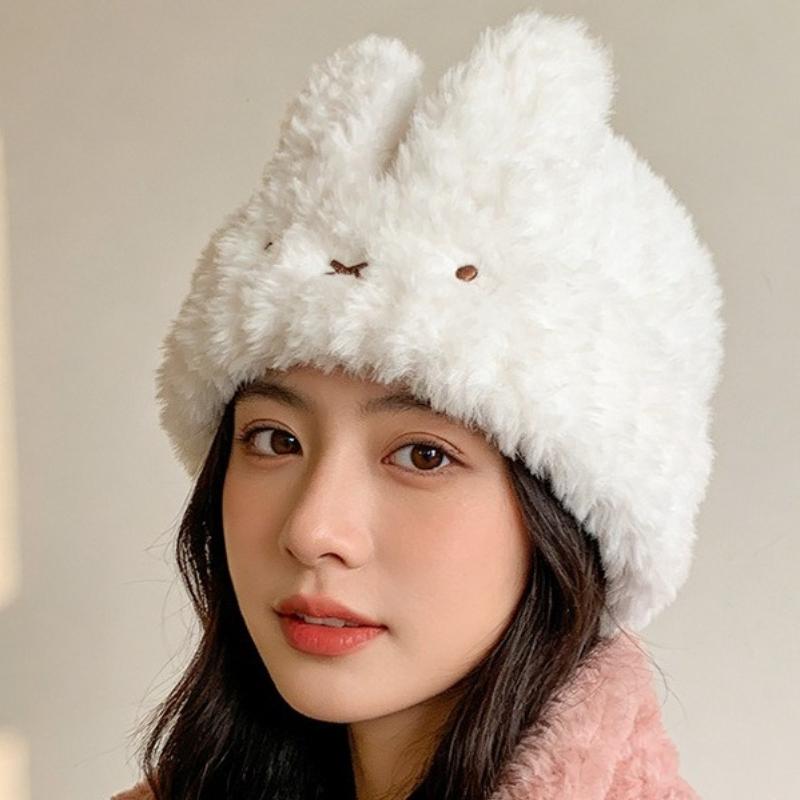Hot Cartoon Miffy Series White Knitted Hat Cute Creativity Autumn and Winter Ear Protection Keep Warm Hat Gift