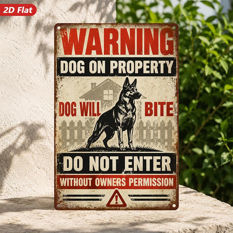 2D Flat, 1pc German Shepherd Warning Metal Sign Wall Art, Protect Your Yard, Clear Safety Notice, Secure Outdoor Property, Front Gate Accent, Porch Di
