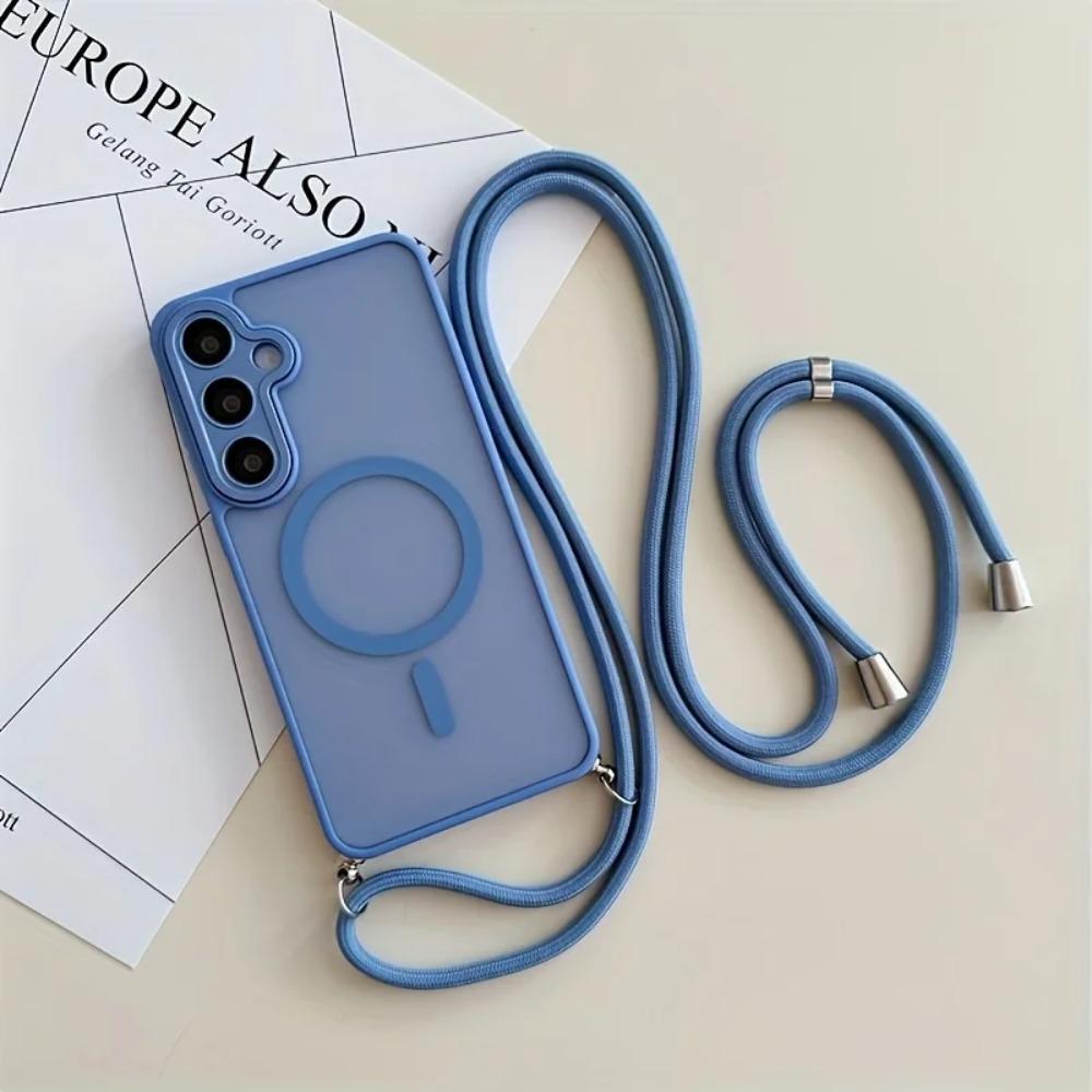 Magnetic Hard PC Case For Samsung Galaxy S26 S25 Edge S24 FE S23 Ultra Plus For Magsafe Shockproof Cover With Crossbody Lanyard