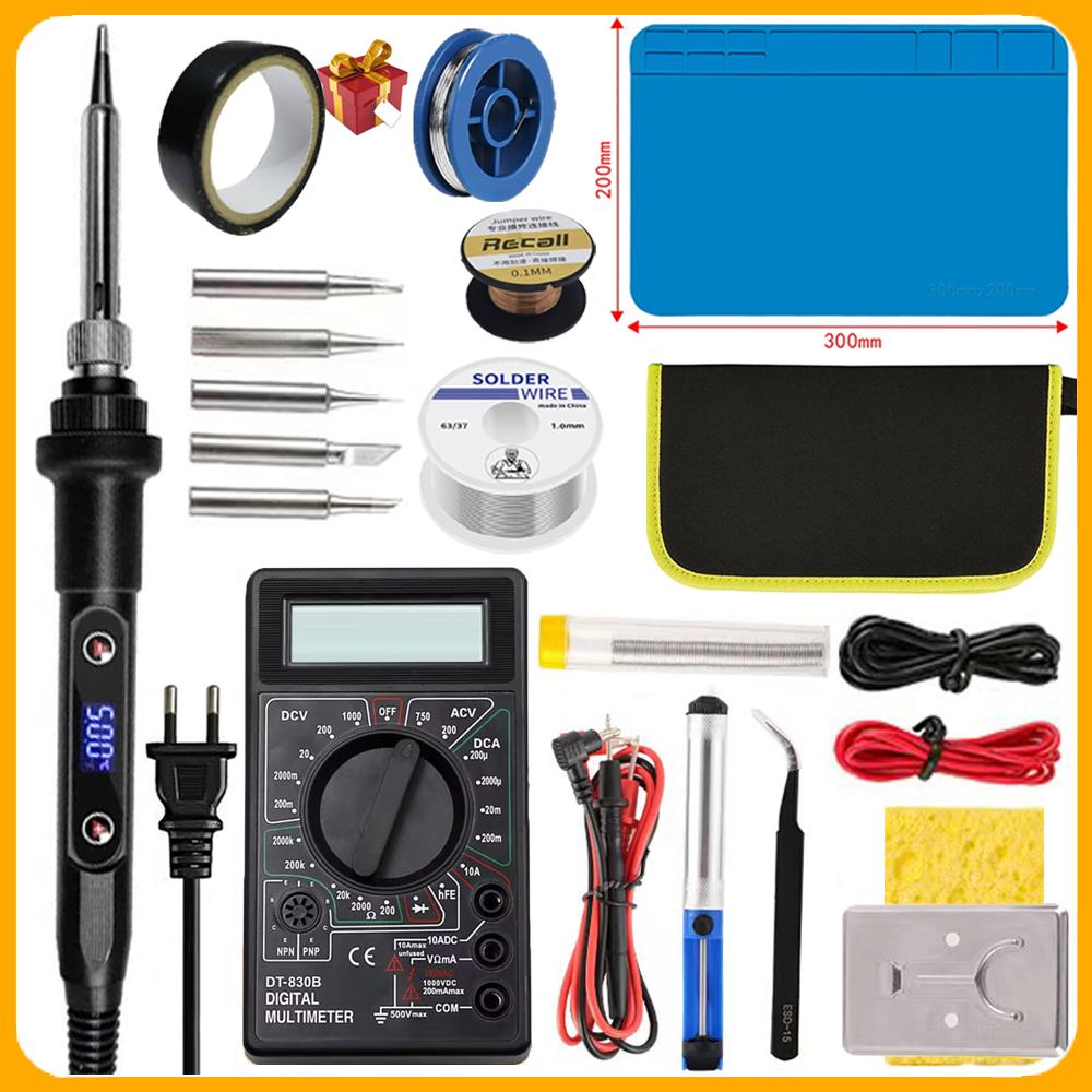 Электрический паяльник 19-в-1 80 Вт с ЖК-цифровым дисплеем 180-500 °C, регулируемая сменная головка, набор для сварки оловянной ручкой