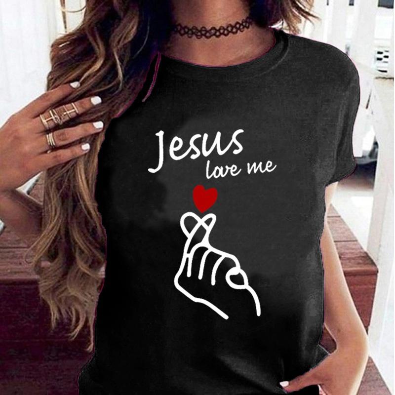 ZIMOXUAN Иисус люби меня палец сердце модная футболка для девочек и женщин с буквенным принтом Иисус Христианская вера в Бога религиозная футболка с рисунком