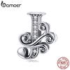 BAMOER Genuine 925 Sterling Silver Letter J Alphabet Beads Charms Fit Charm Bracelets & Bangles DIY