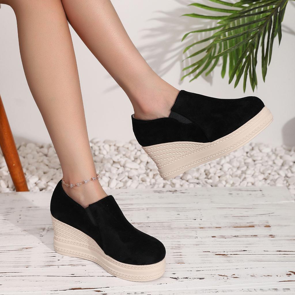 Туфли на танкетке, глубокие, женские, 2025, осенние, новые, платформа, маффин, большого размера