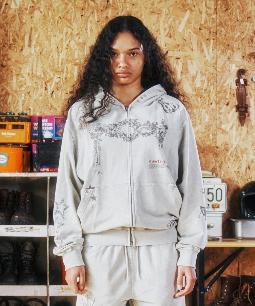 Худи на молнии Thevinylhouse Rodeo Washed Бежевое